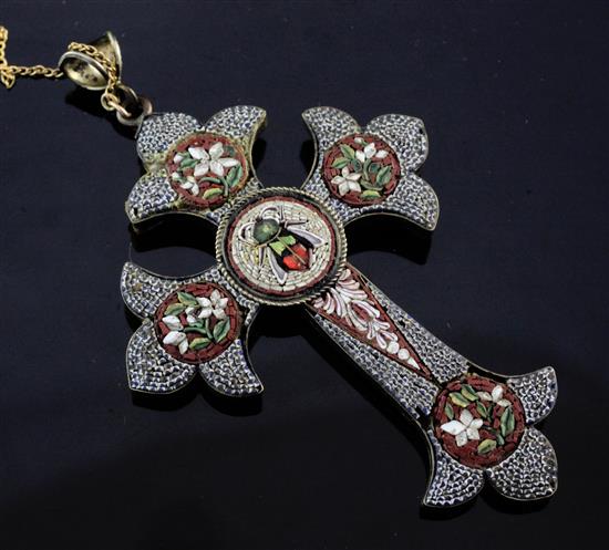 A 19th century silver gilt and micro mosaic cruciform pendant, 3in.